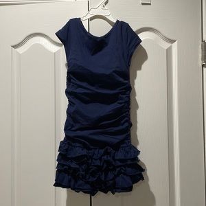 Ralph Lauren 5 navy blue drip waisted rushed gathers four tier hemline EUC